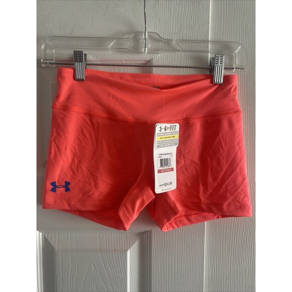 Under Armour‎ Womens XS Fitted Heat Gear Pink Mini Shorts NEW Workout Gym Lift - Picture 1 of 3